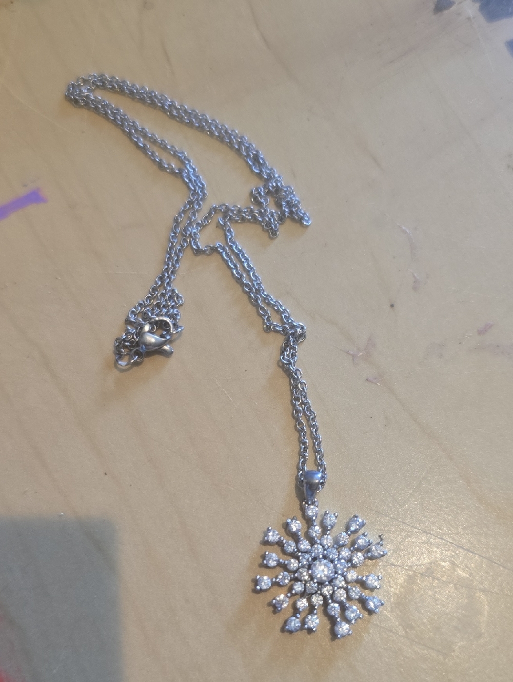 Silver Crystal Sunburst Pendant Necklace - White